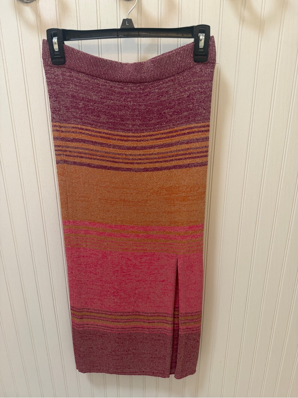 NWT fab'rik Striped Knit Midi Skirt in Pink, Orange and purple